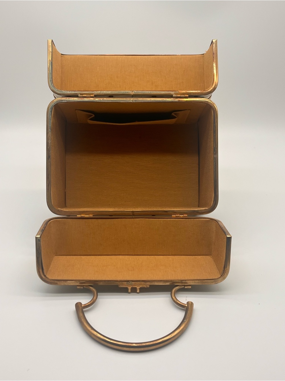 Lizette Vintage Train Case Purse Vanity Box Handbag Embossed Leather Gold/Brass - Picture 7 of 12